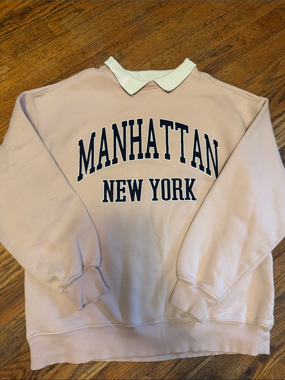Zara Men's Crewneck Sweatshirt - Pale Pink with Navy Lettering
